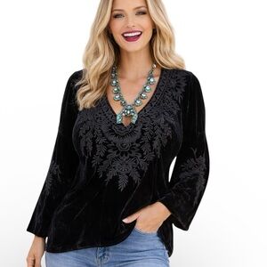 Johnny Was Mina heavily embroidered velvet top NWT